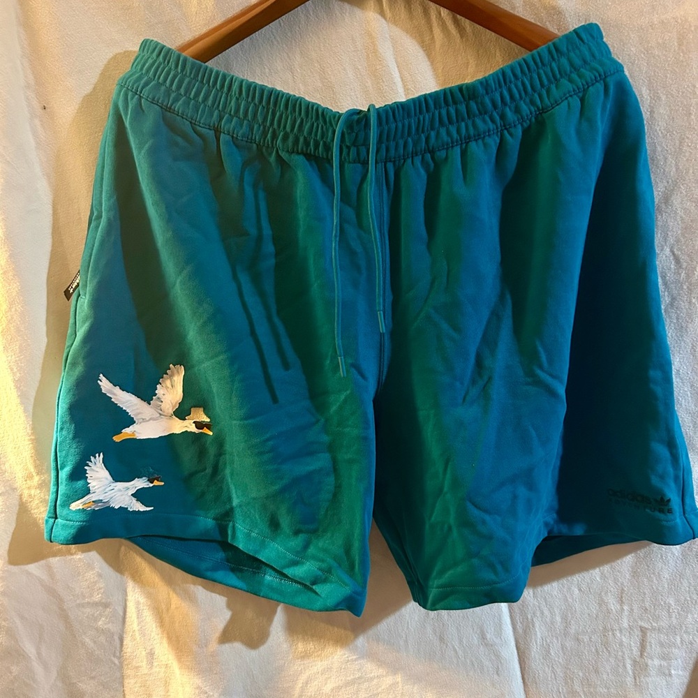 adidas XXL Adventure Short Teal Painted Geese with Hats Shorts Zipper Pockets